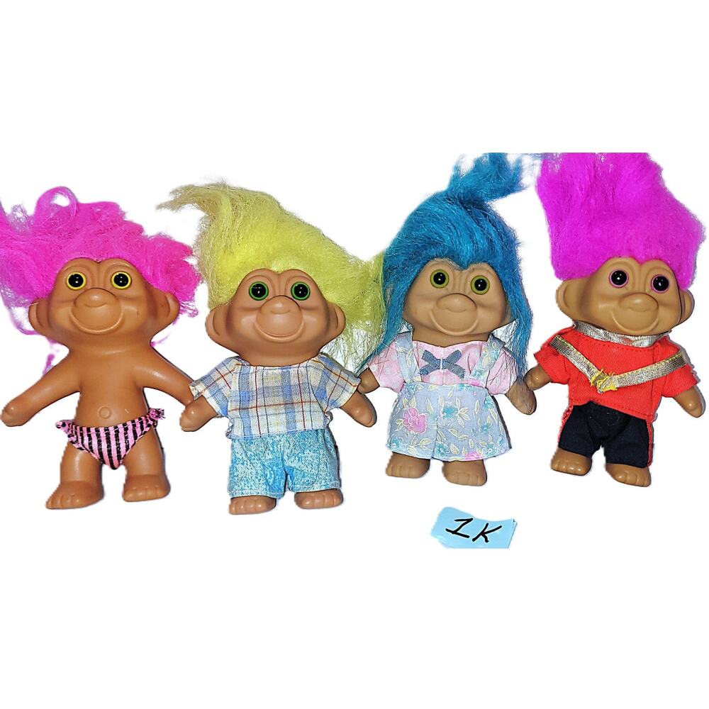 1991 T.N.'T. ( 1 K) Four Vintage Dressed Troll Doll Lot of 4